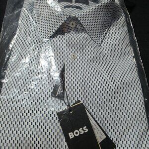 BOSS Slim-fit shirt in patterned performance-stretch fabric